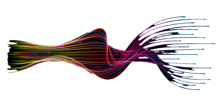 Abstract wave lines flowing dynamic colorful isolated on black background for concept of AI technology